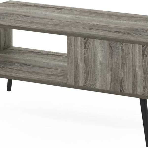 Mid Century Style Coffee Table with Wood Legs, French Oak Grey Large Non-Lift Top