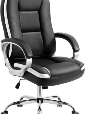 Office Chair Computer Desk Chair Gaming - Ergonomic High Back Cushion Lumbar Support with Wheels Comfortable Black Leather Racing Seat Adjustable Swivel Rolling Home Executive
