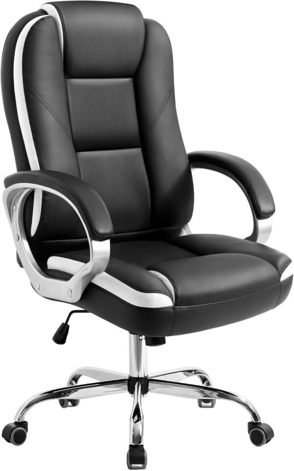 Office Chair Computer Desk Chair Gaming - Ergonomic High Back Cushion Lumbar Support with Wheels Comfortable Black Leather Racing Seat Adjustable Swivel Rolling Home Executive