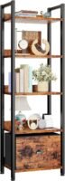 5 Tier Bookshelf with Drawer, Tall Narrow Bookcase with Shelves, Wood and Metal Bookshelves Storage Organizer, Industrial Display Standing Shelf Unit for Bedroom, Living Room, Rustic Brown