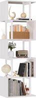 White Geometric Bookshelf 6 Tier S-Shaped Bookcase, Tall Modern Display Storage Shelf, Metal and Wood Decorative Freestanding Room Divider Shelves for Bedroom, Living Room, Office