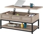 Lift Top Coffee Table with Hidden Compartments & Open Shelf, Tabletop Metal Frame Cocktail Table, Rising Center/Acent Table for Living Room Reception, 18-23inch H, Gray