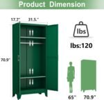 70.9" H Metal Armoire Wardrobe Closet, Adjustable Shelve, Clothes Drying Pole, Steel Wardrobe Cabinet for Bedroom (Green)
