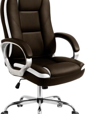 Office Chair Computer Desk Chair Gaming - Ergonomic High Back Cushion Lumbar Support with Wheels Comfortable Brown Leather Racing Seat Adjustable Swivel Rolling Home Executive