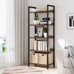 Bookshelf, 5 Tier Bookshelves, Home Office Bookcase Shelf Storage Organizer, Free Standing Storage Shelving Unit for Bedroom, Living Room and Home Office, Vintage
