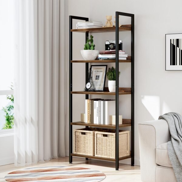 Bookshelf, 5 Tier Bookshelves, Home Office Bookcase Shelf Storage Organizer, Free Standing Storage Shelving Unit for Bedroom, Living Room and Home Office, Vintage