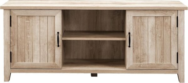 Classic Grooved Door TV Stand for TVs up to 65 Inches, 58 Inch, White Oak