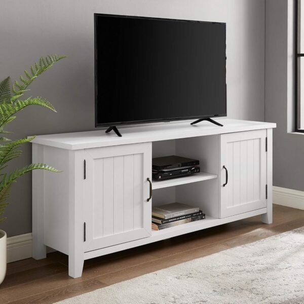 Classic Grooved Door TV Stand for TVs up to 65 Inches, 58 Inch, Solid White