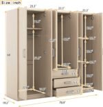 Large Natural 6 Doors Wooden Wardrobe Closet Organizer, Bedroom Tall Armoire with Big Drawers, Hanging Rails and Shelves, Clothes Storage Cabinet for Garage & Laundry Room, Brown