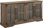 Glass Door Wood Universal TV Stand for TV's up to 64" Flat Screen Living Room Storage Cabinet Doors and Shelves Entertainment Center, 58 Inch, Rustic Oak