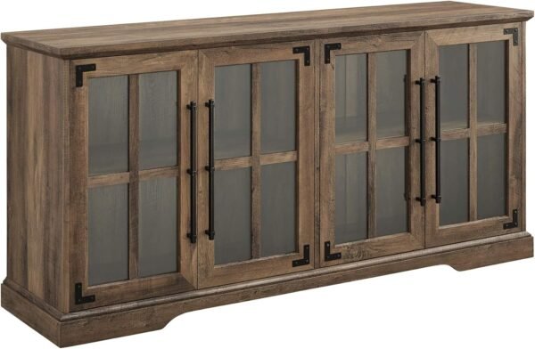 Glass Door Wood Universal TV Stand for TV's up to 64" Flat Screen Living Room Storage Cabinet Doors and Shelves Entertainment Center, 58 Inch, Rustic Oak