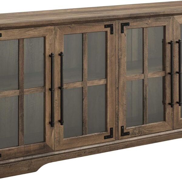 Glass Door Wood Universal TV Stand for TV's up to 64" Flat Screen Living Room Storage Cabinet Doors and Shelves Entertainment Center, 58 Inch, Rustic Oak