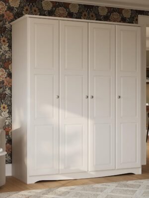 100% Solid Wood  Wardrobe w/Raised Panel Metal Knobs & Clothing Rods, White, 60.25" w x 72" h x 22.75" d. Renewable Eco-Friendly Wood, Made in Brazil