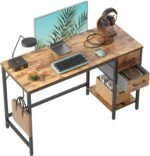 Computer Desk with 2 Drawers, 40 Inch Small Home Office Desk Study Writing Table, Rustic Brown