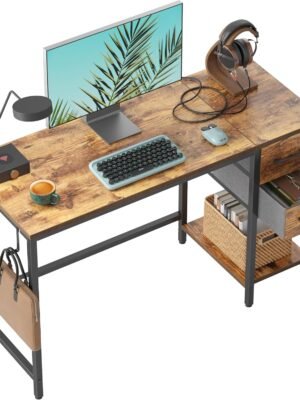 Computer Desk with 2 Drawers, 40 Inch Small Home Office Desk Study Writing Table, Rustic Brown