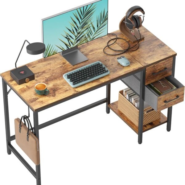 Computer Desk with 2 Drawers, 40 Inch Small Home Office Desk Study Writing Table, Rustic Brown