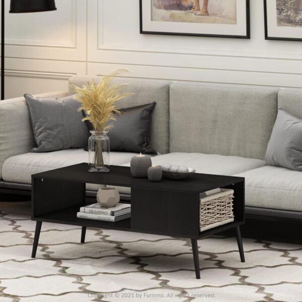 Mid Century Style Coffee Table with Wood Legs, Espresso Large Non-Lift Top