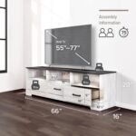 TV Stand, Washed White Storage Cabinet with Shelves, Living Room Storage Cabinet 66" W x 20" H x 16" D