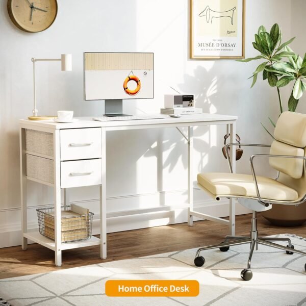 Computer Desk with 2 Drawers, 40 Inch Small Home Office Desk Study Writing Table, White