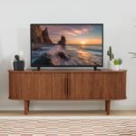 TV Stand, Modern TV Console Table with Storage Compartment and Sliding Door, Gaming Entertainment Center with Cabinet for Living Room, Bedroom, Office (Walnut)