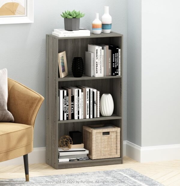 Basic 3-Tier Bookcase Storage Shelves, French Oak Grey
