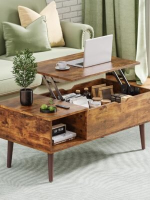 Coffee Tables, Small Coffee Table with Storage Shelf and Hidden Compartment, Modern Wood Lift Top Coffee Table for Living Room, Office, Reception Room (Rust Brown)