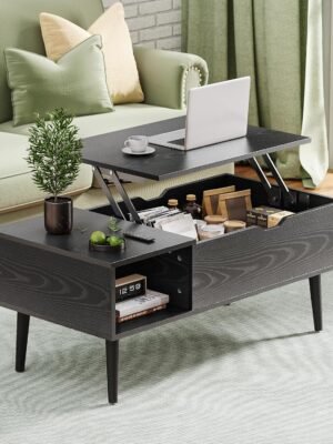 Modern Lift Top Coffee Table Wooden Furniture with Storage Shelf and Hidden Compartment for Living Room Office (Black)