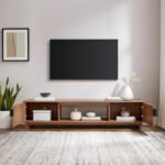 Modern Fluted-Door Low Stand for TVs up to 80 Inches, 70 x 15.75 x 16 inches, Mocha