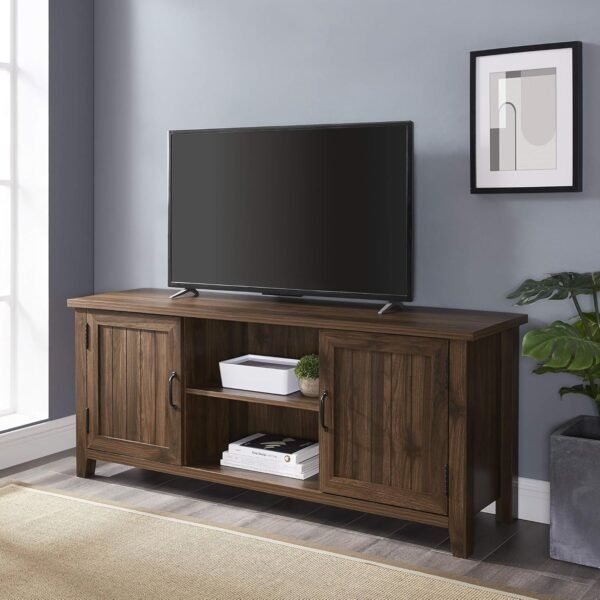 Classic Grooved Door TV Stand for TVs up to 65 Inches, 58 Inch, Walnut