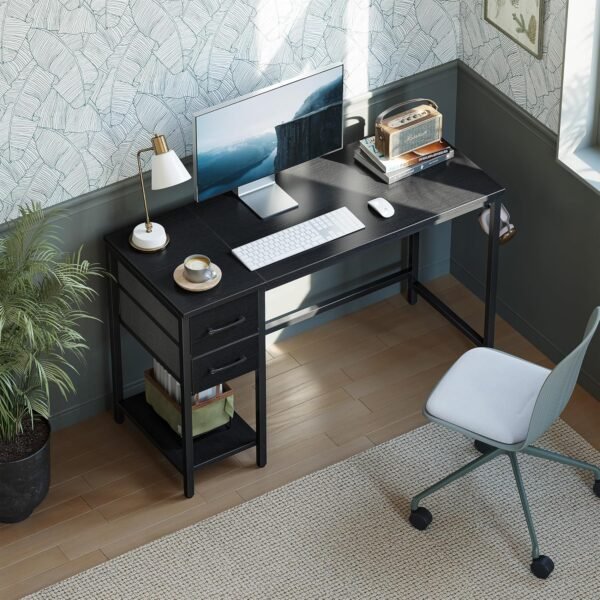Computer Desk with 2 Drawers, 40 Inch Small Home Office Desk Study Writing Table, Black